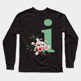 Letter i green with colorful flowers Long Sleeve T-Shirt